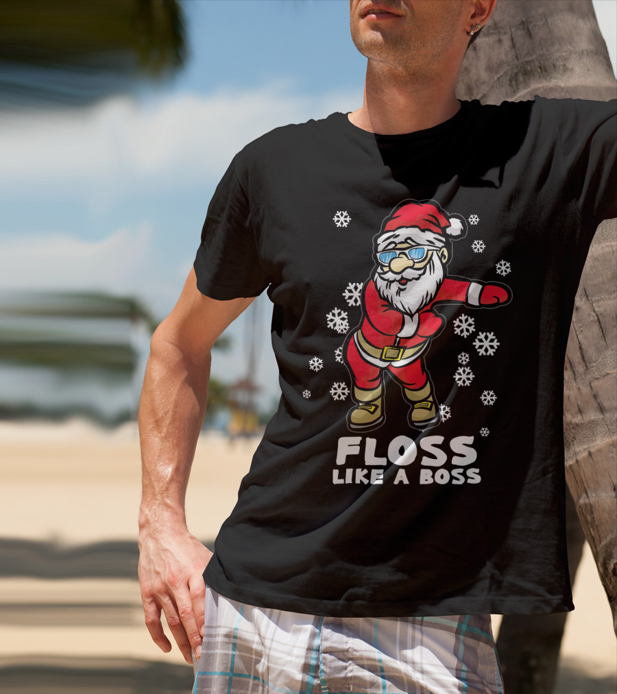 Floss Like A Boss Funny Dancing Santa Christmas Snowflakes T-Shirt