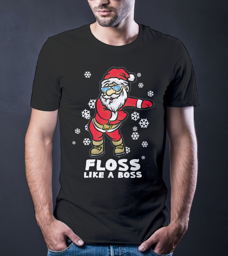 Floss Like A Boss Funny Dancing Santa Christmas Snowflakes T-Shirt