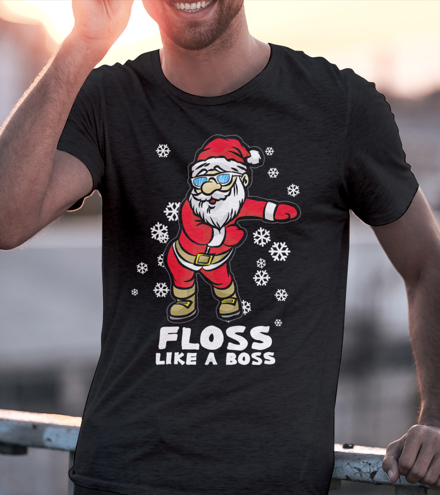Floss Like A Boss Funny Dancing Santa Christmas Snowflakes T-Shirt