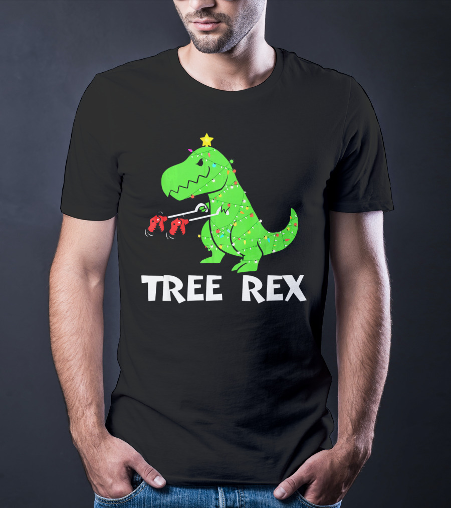 Tree Rex Funny Christmas Dinos Wrapped In Lights T-Shirt