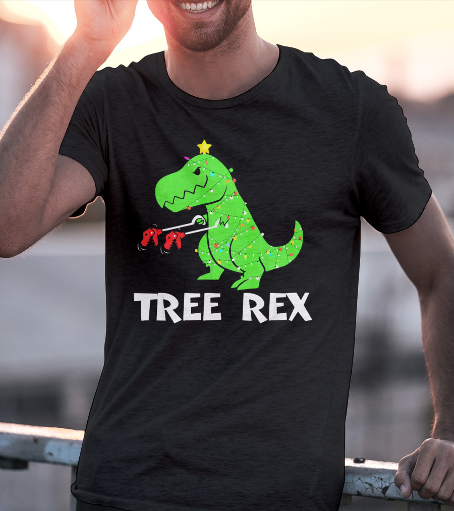 Tree Rex Funny Christmas Dinos Wrapped In Lights T-Shirt