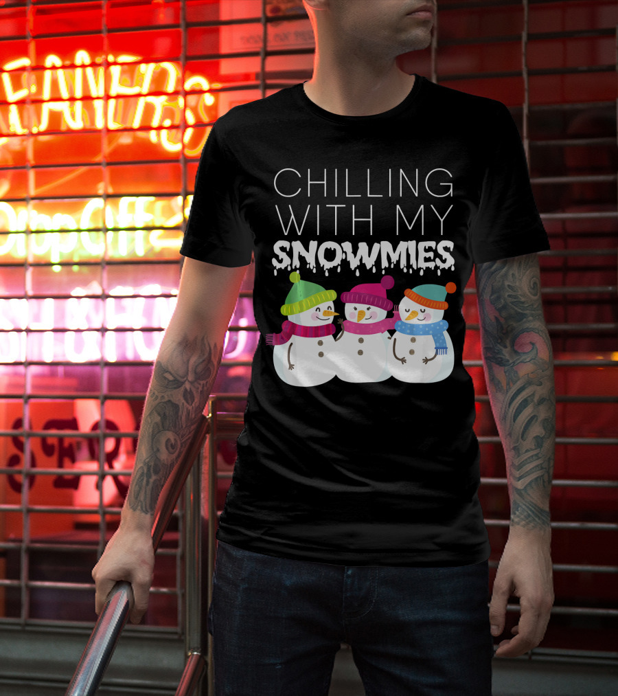 Chilling With My Snowmies Trio Snowmen Winter Fun T-Shirt
