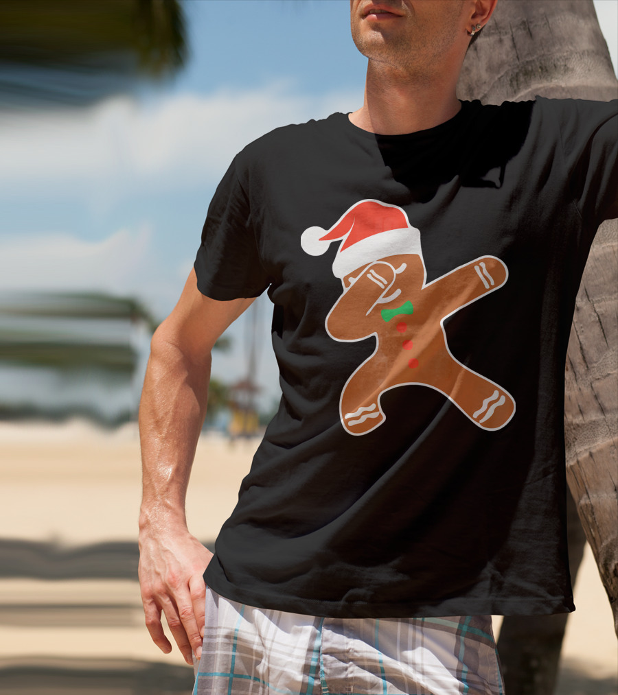Funny Dabbing Gingerbread With Santa Hat T-Shirt