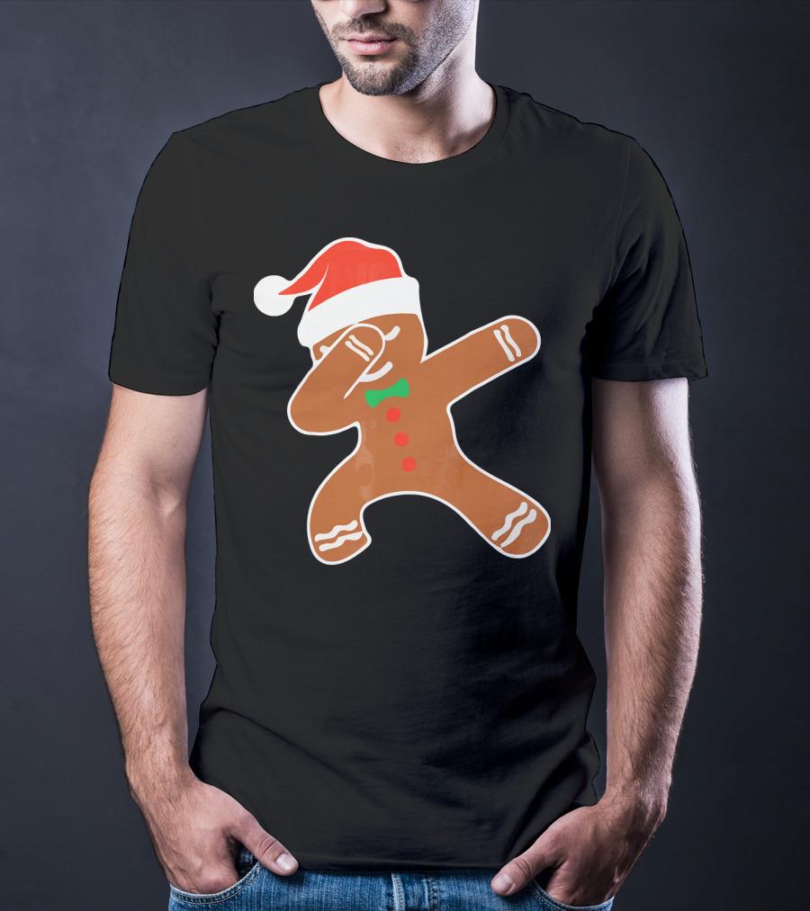 Funny Dabbing Gingerbread With Santa Hat T-Shirt