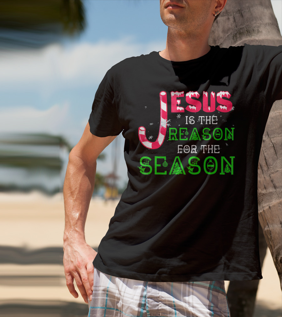 Jesus Is The Reason For The Season Christmas Candy Cane Snowflakes T-Shirt