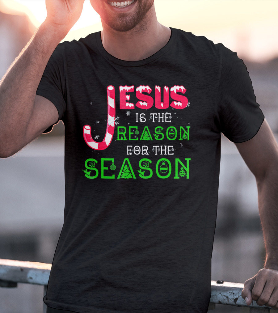 Jesus Is The Reason For The Season Christmas Candy Cane Snowflakes T-Shirt