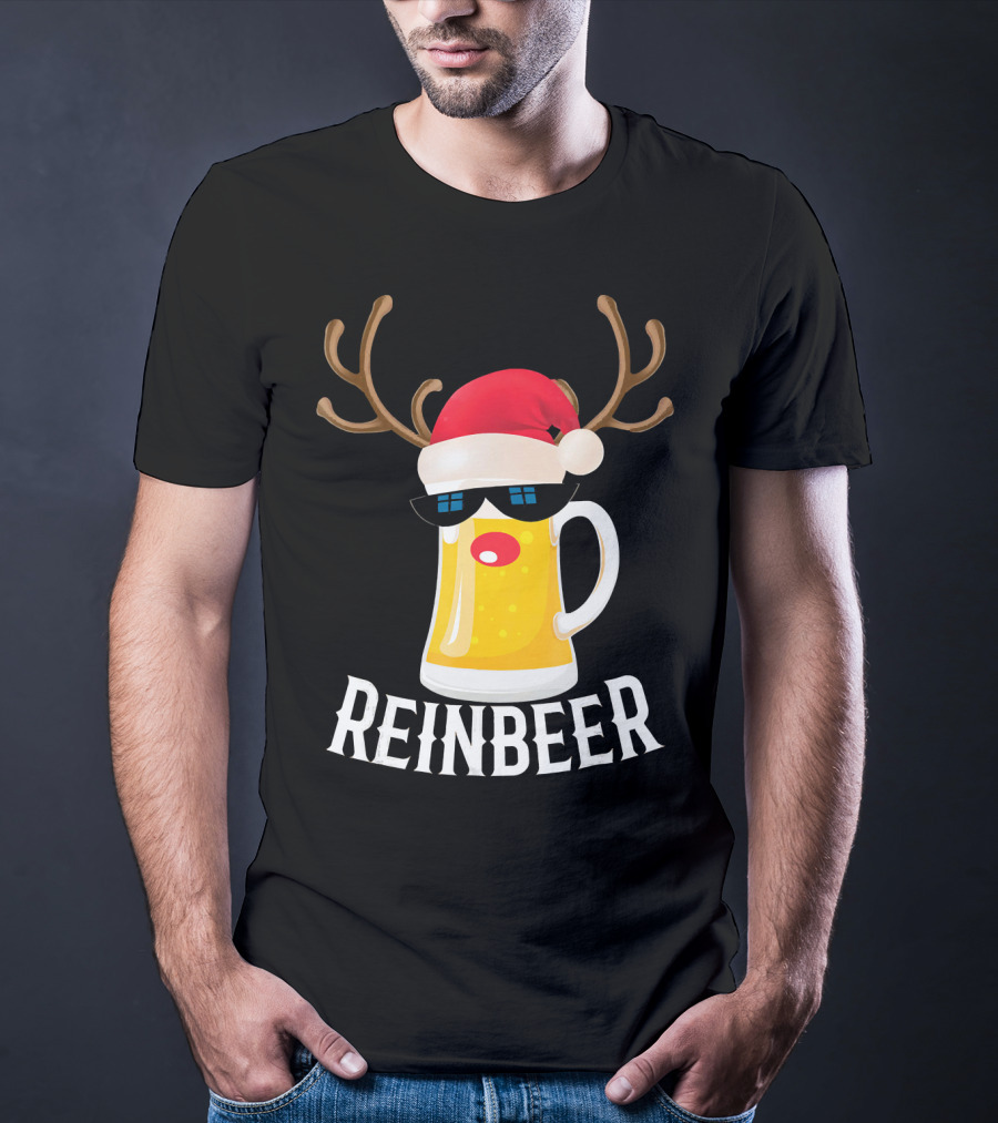 Reindeer Beer Christmas Funny Drinking Reinbeer Santa Hat T-Shirt