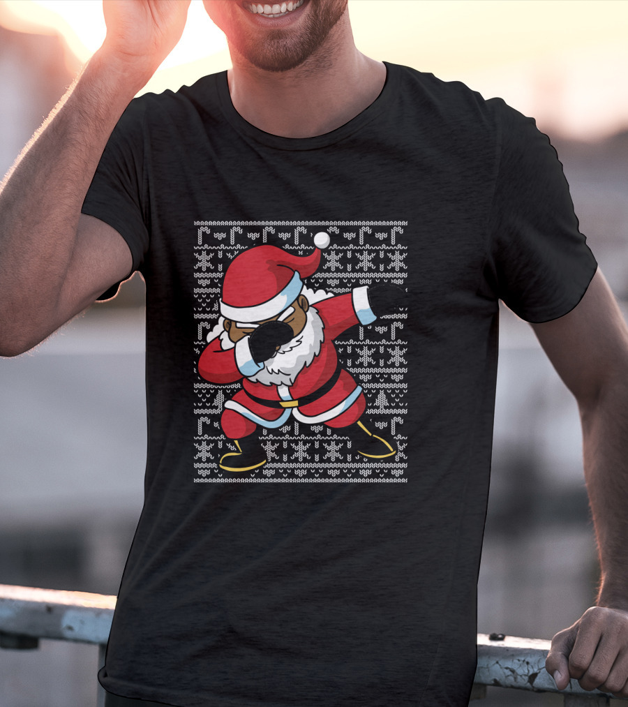 Christmas Black Santa Dabbing Ugly T-Shirt
