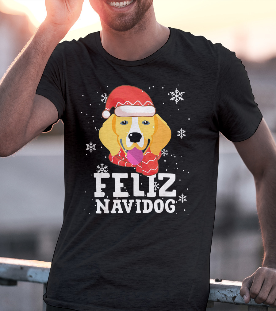 Feliz Navidog Beagle Dog Funny Christmas Snowflakes Santa Hat T-Shirt