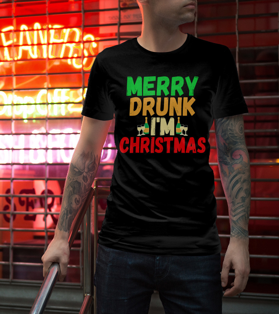 Merry Drunk I'm Christmas Winter Holiday Drinking T-Shirt