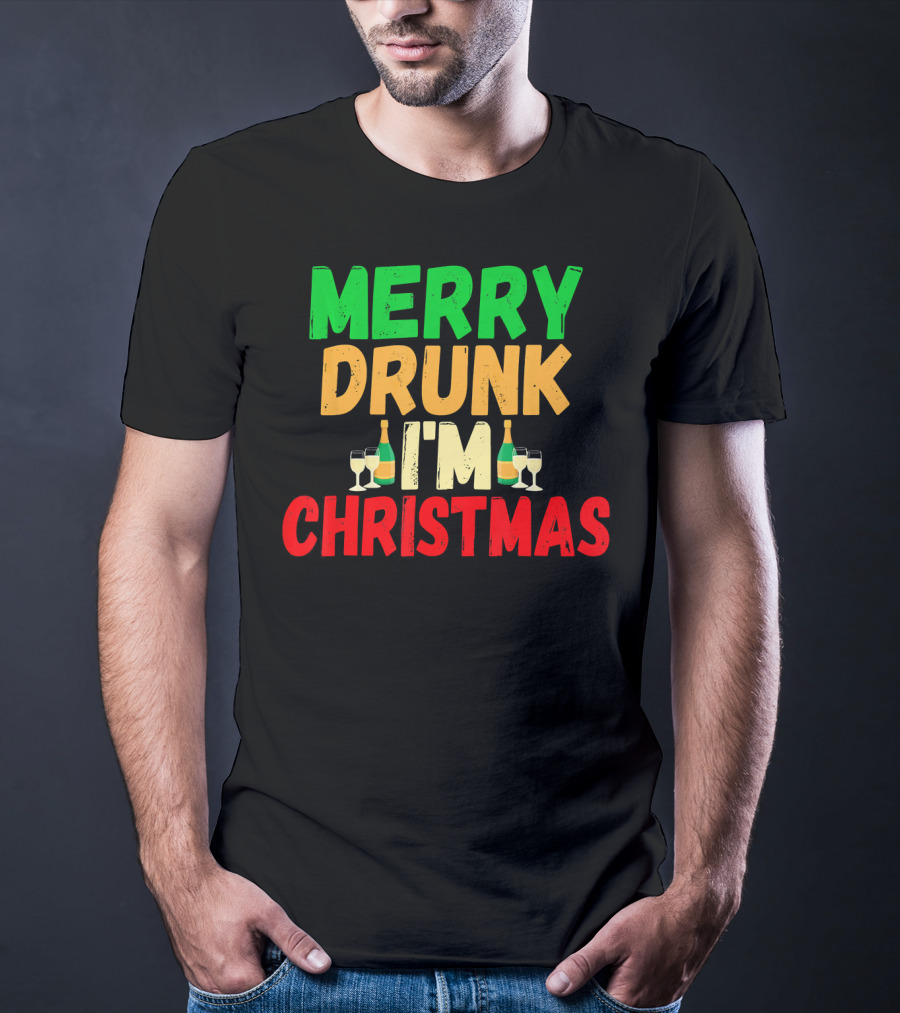 Merry Drunk I'm Christmas Winter Holiday Drinking T-Shirt