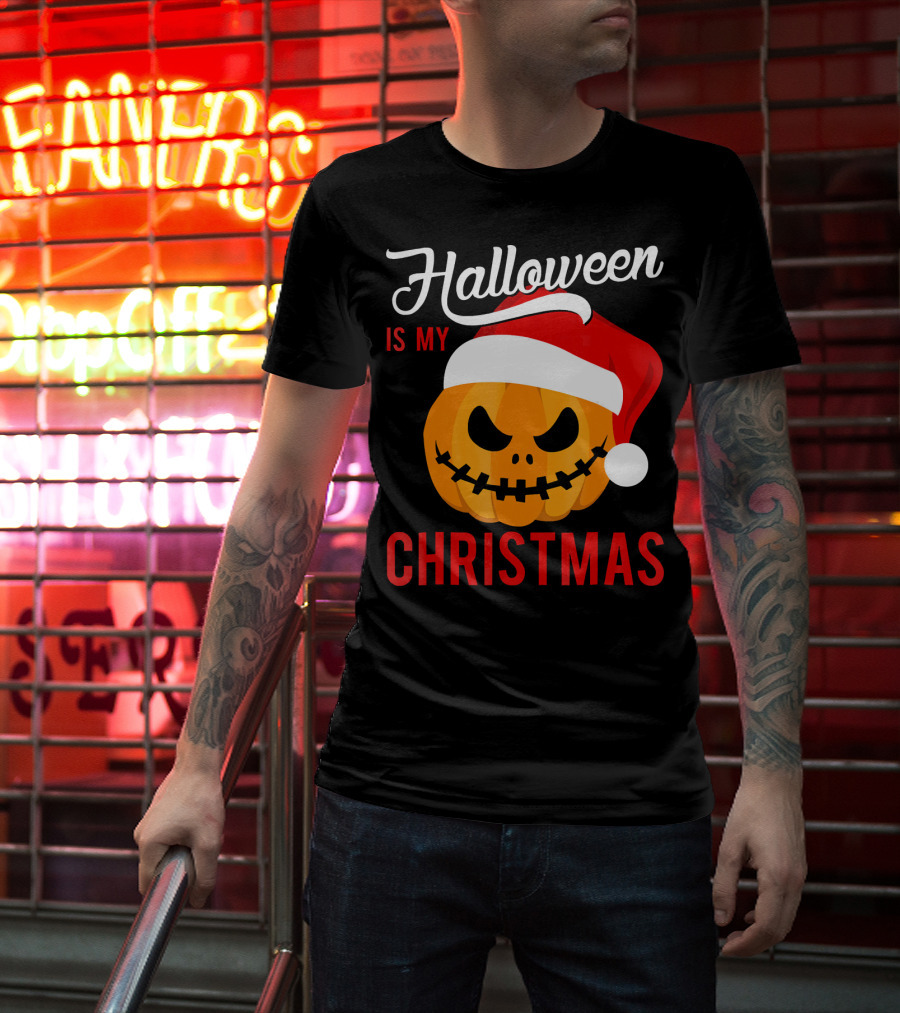Halloween Is My Christmas Pumpkin Santa Hat T-Shirt