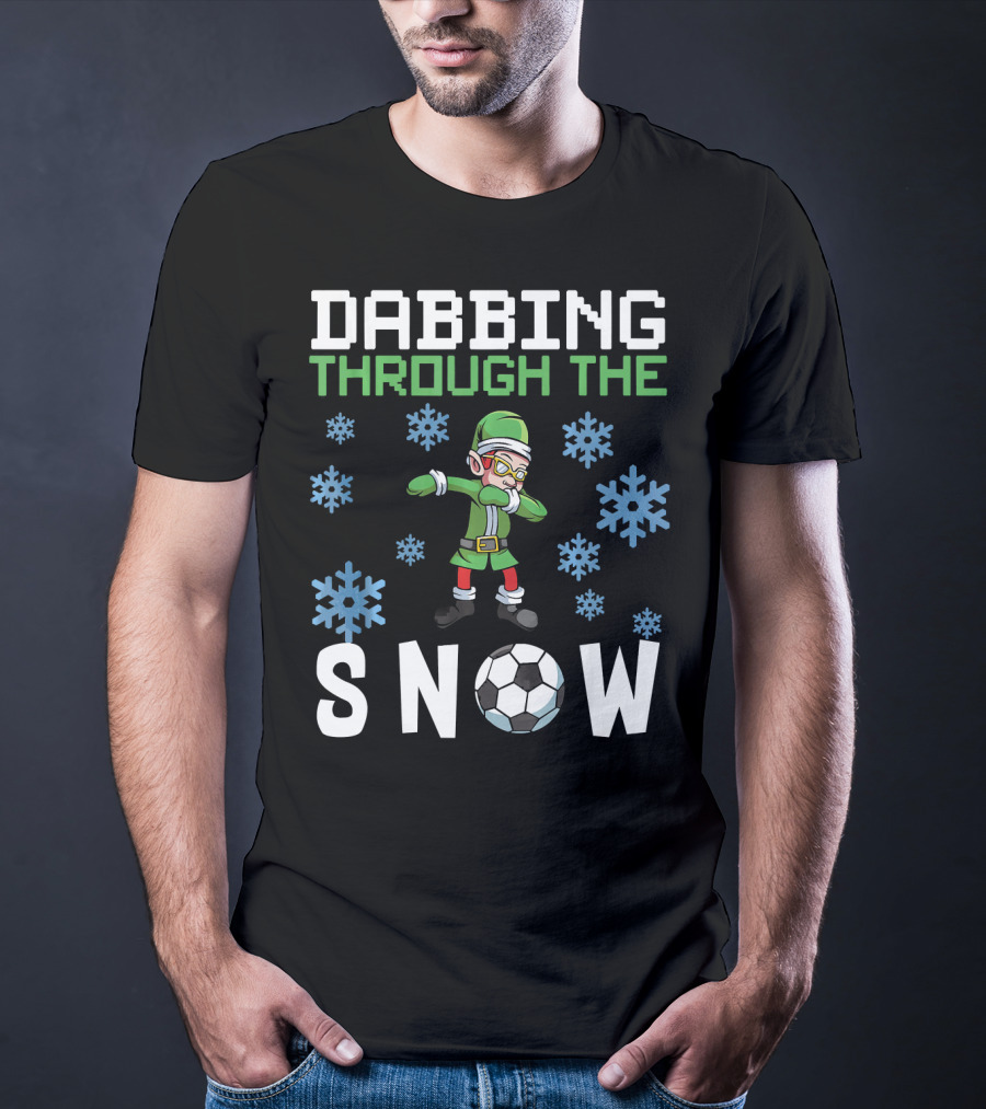 Dabbing Through The Snow Elf Soccer With Snowflakes And Soccer Ball T-Shirt