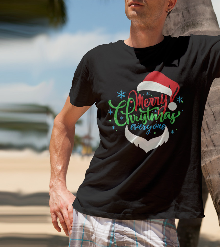 Merry Christmas Everyone Santa Hat With Beard T-Shirt