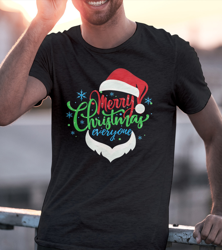 Merry Christmas Everyone Santa Hat With Beard T-Shirt