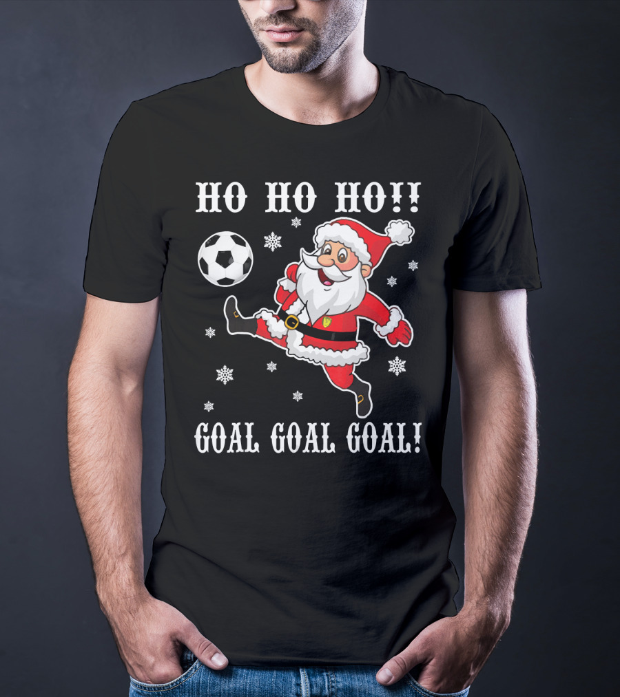 HO HO HO Santa Soccer Goal Goal Goal Snowflakes T-Shirt