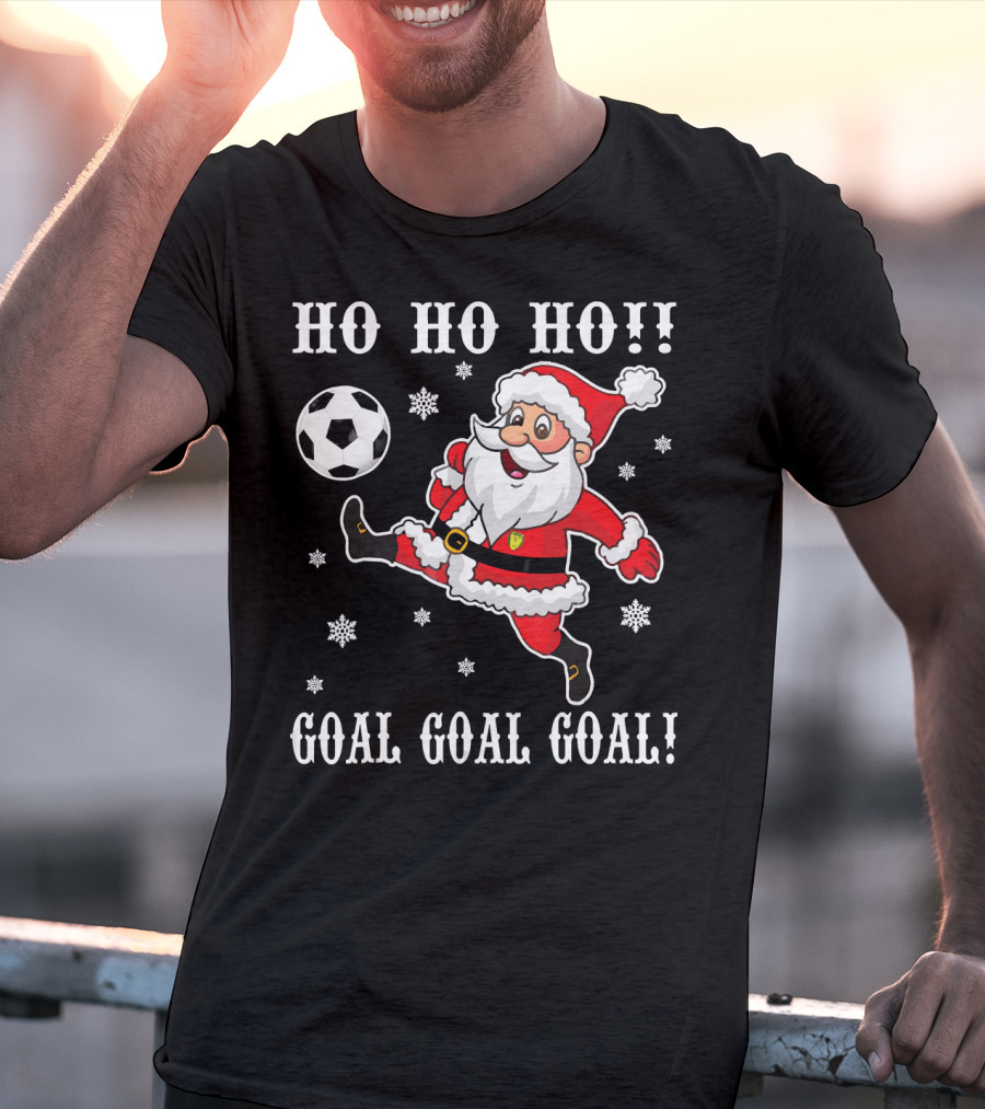 HO HO HO Santa Soccer Goal Goal Goal Snowflakes T-Shirt