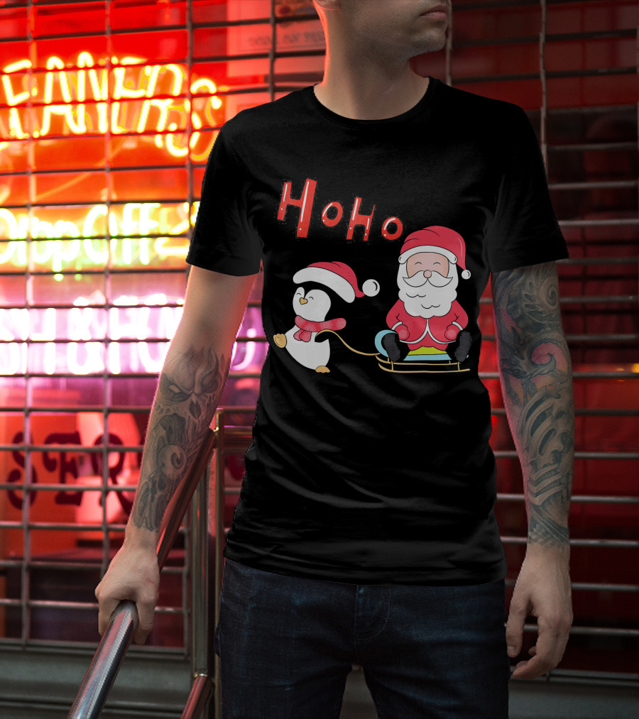 Ho Ho Santa Penguin Merry Christmas Happy Family T-Shirt
