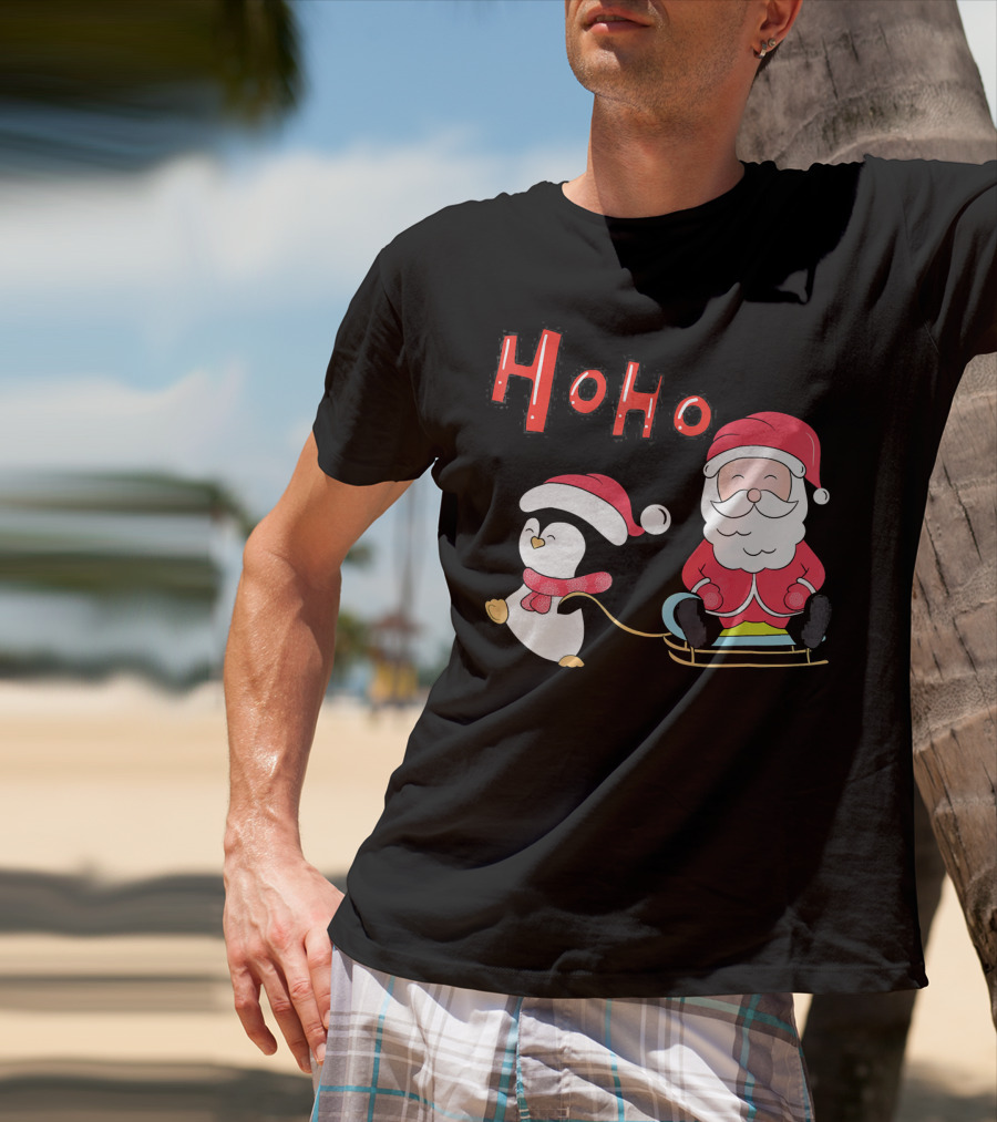Ho Ho Santa Penguin Merry Christmas Happy Family T-Shirt