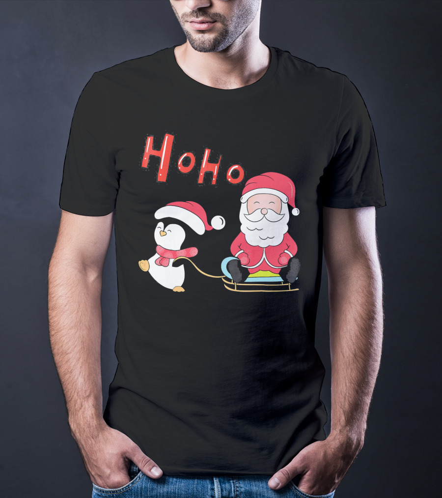 Ho Ho Santa Penguin Merry Christmas Happy Family T-Shirt