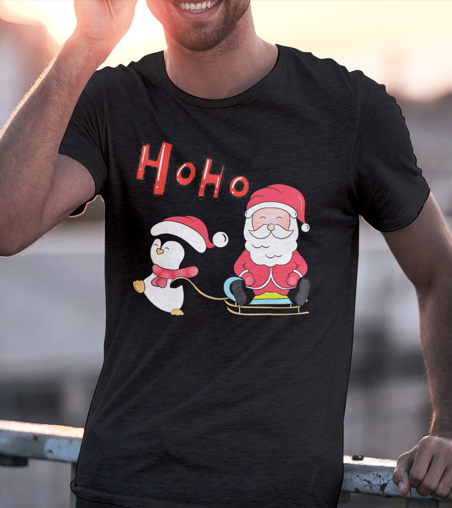 Ho Ho Santa Penguin Merry Christmas Happy Family T-Shirt