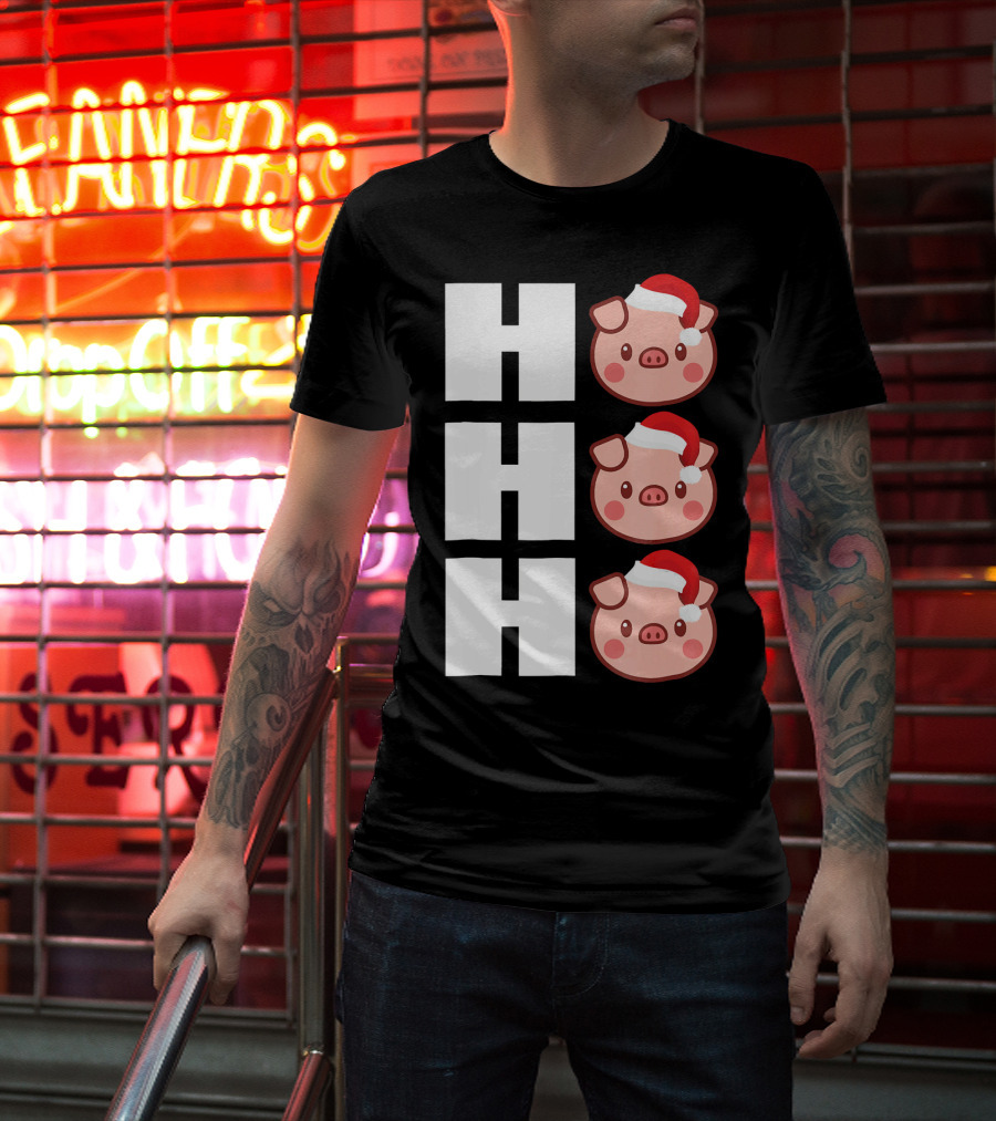 HO HO HO Santa Hat Funny Pig Christmas T-Shirt