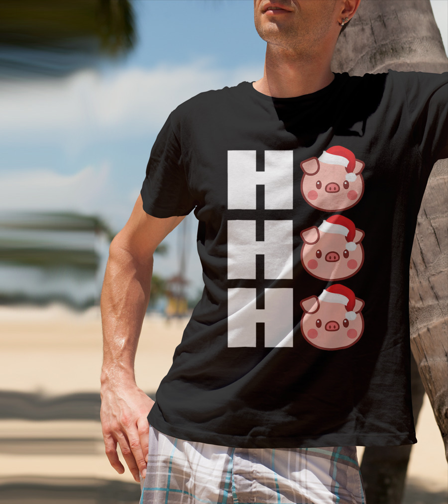 HO HO HO Santa Hat Funny Pig Christmas T-Shirt