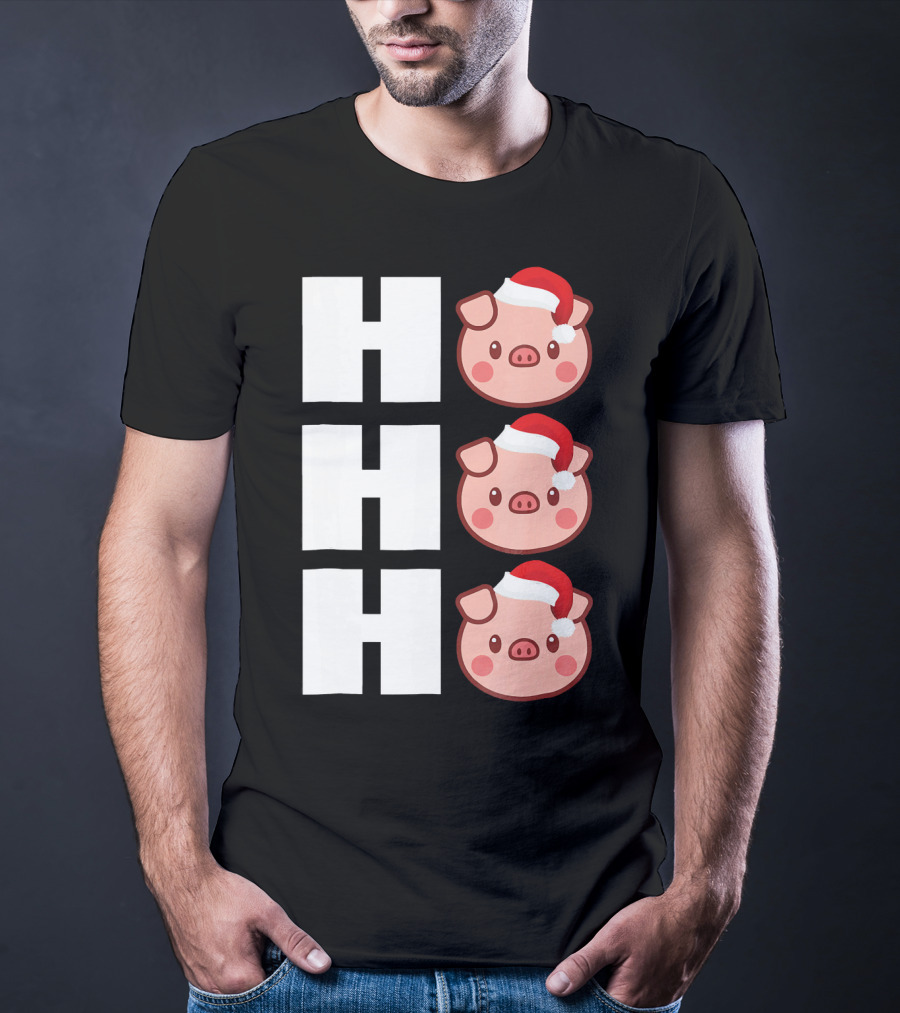 HO HO HO Santa Hat Funny Pig Christmas T-Shirt