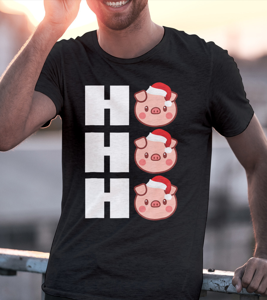 HO HO HO Santa Hat Funny Pig Christmas T-Shirt