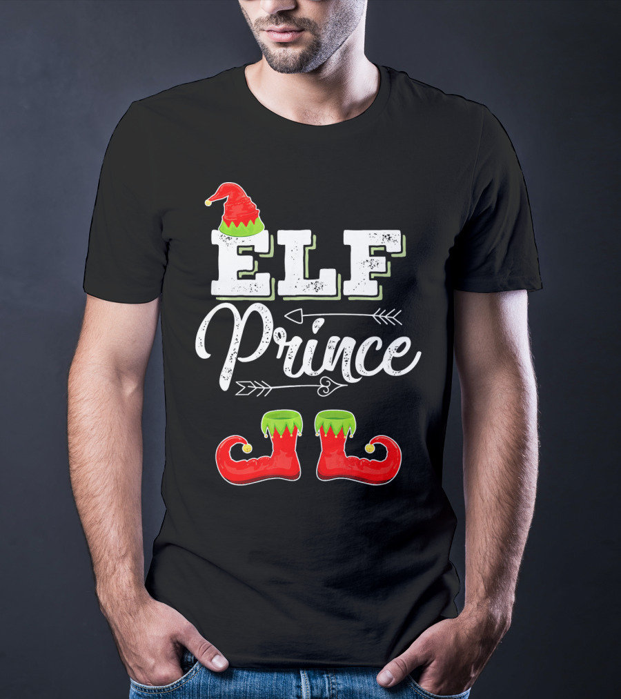 Prince Elf Matching Family Christmas Cos Elf Prince Hat Boots Holiday T-Shirt