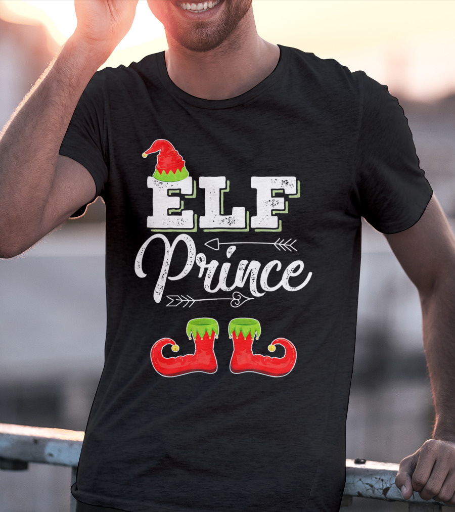 Prince Elf Matching Family Christmas Cos Elf Prince Hat Boots Holiday T-Shirt