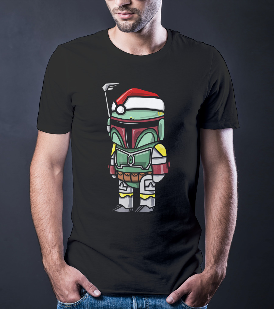 Boba Fett Wearing Santa Hat Star Wars Cartoon Character T-Shirt