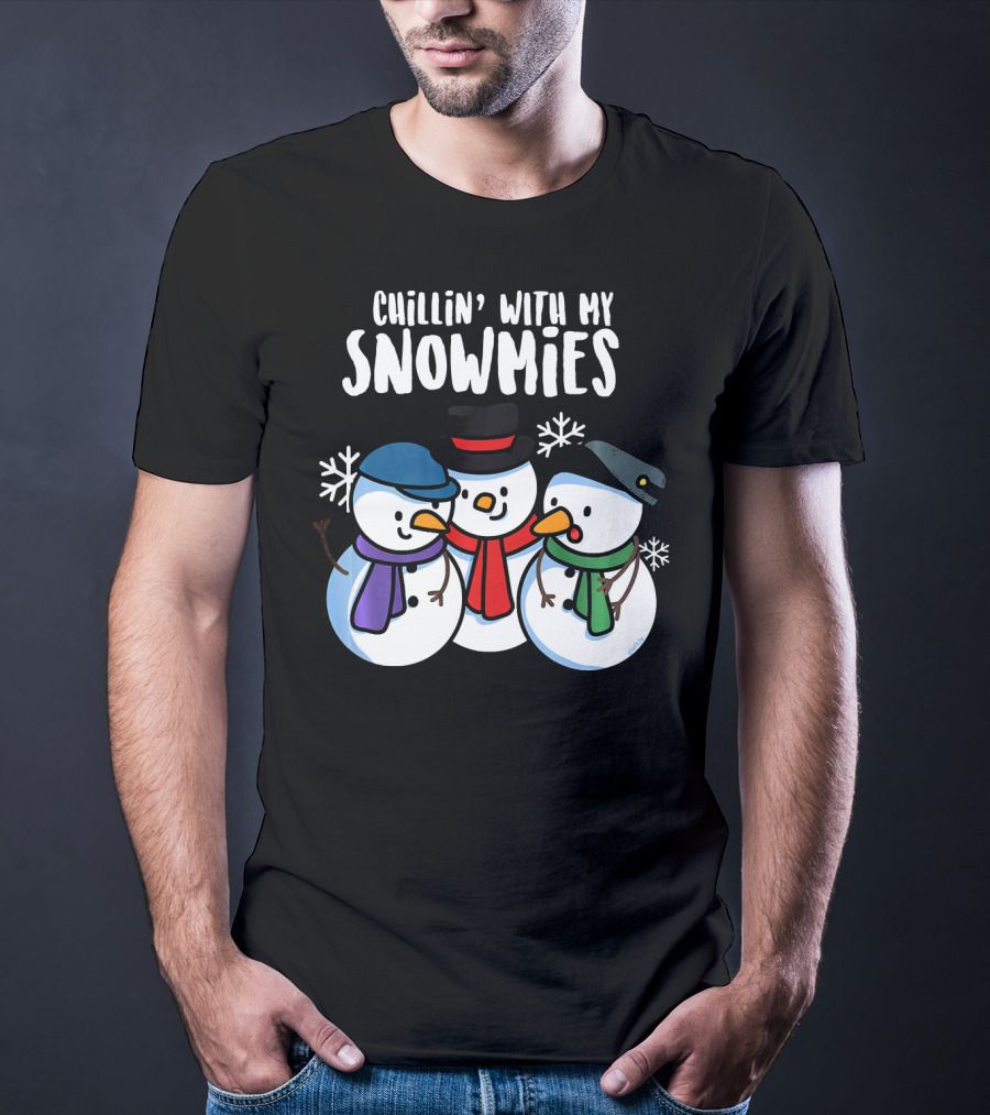 Chillin' With My Snowmies Snowmen In Winter Hats And Scarves T-Shirt