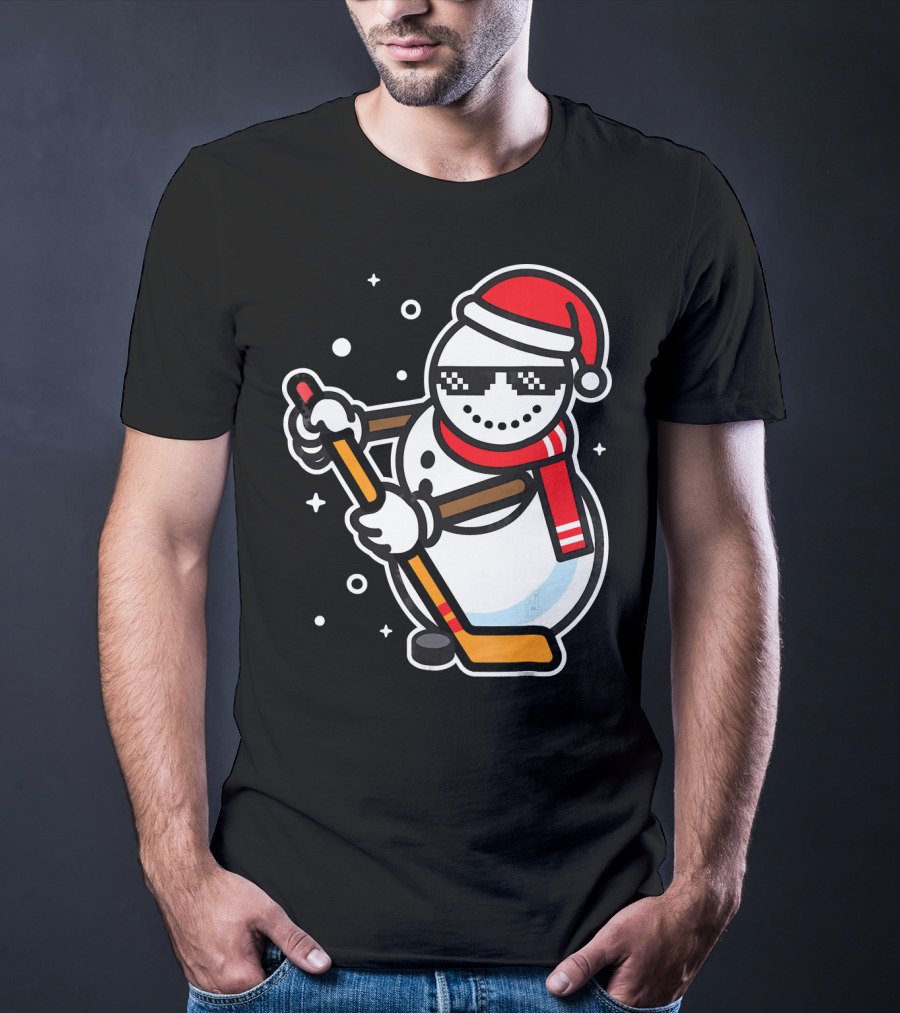Ice Hockey Player Snowman Funny Boy Cool Nerd Santa T-Shirt