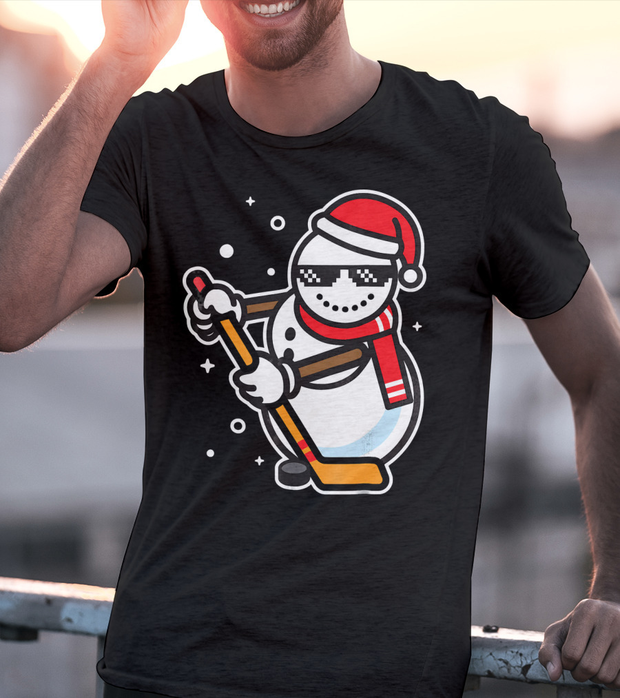 Ice Hockey Player Snowman Funny Boy Cool Nerd Santa T-Shirt