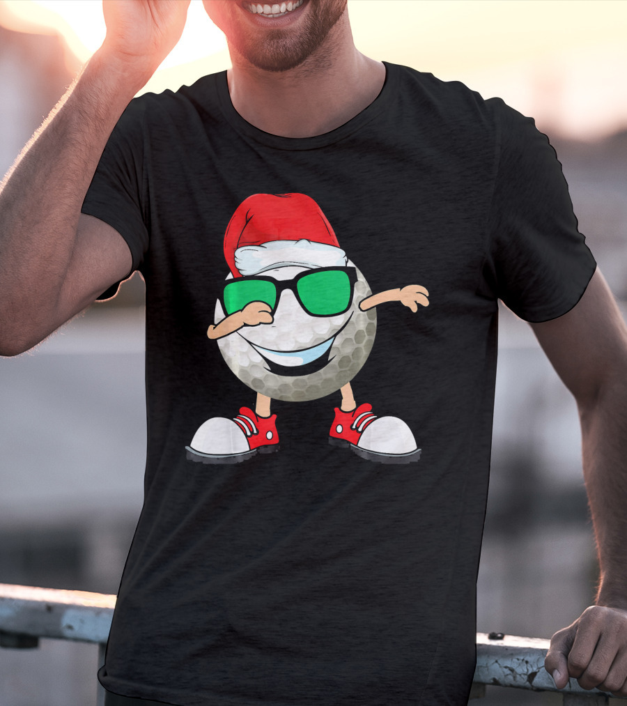 Dabbing Golf Ball With Santa Hat And Sunglasses T-Shirt