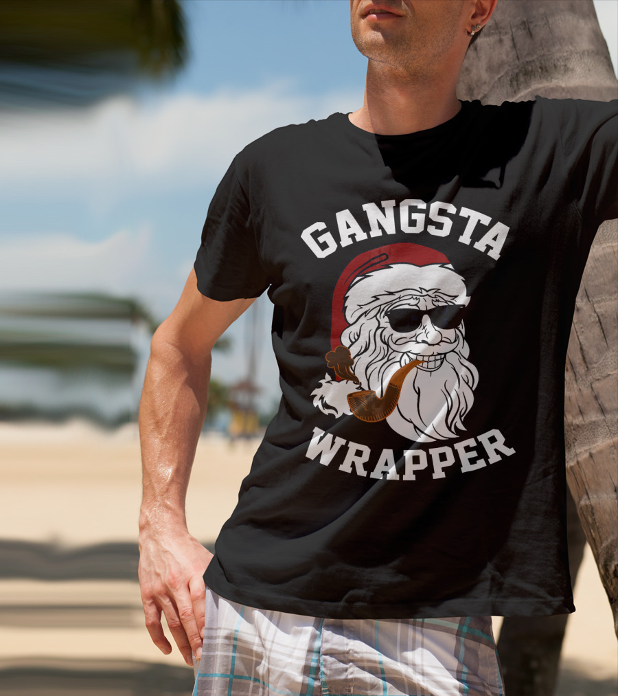 Gangsta Wrapper Santa Smoking Pipe With Sunglasses T-Shirt