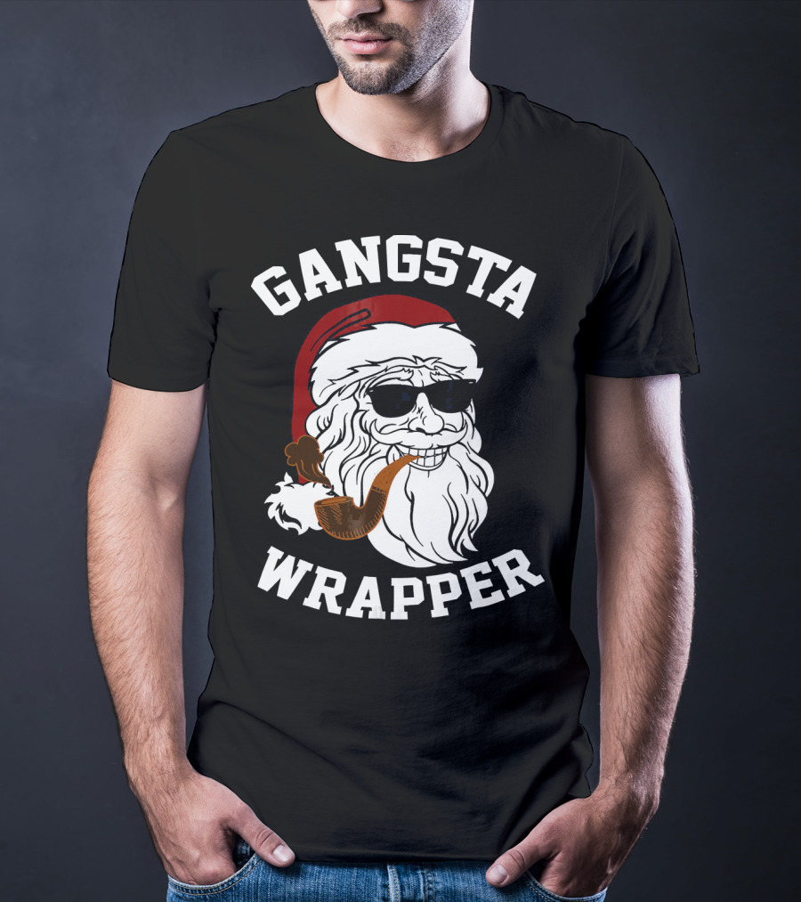 Gangsta Wrapper Santa Smoking Pipe With Sunglasses T-Shirt