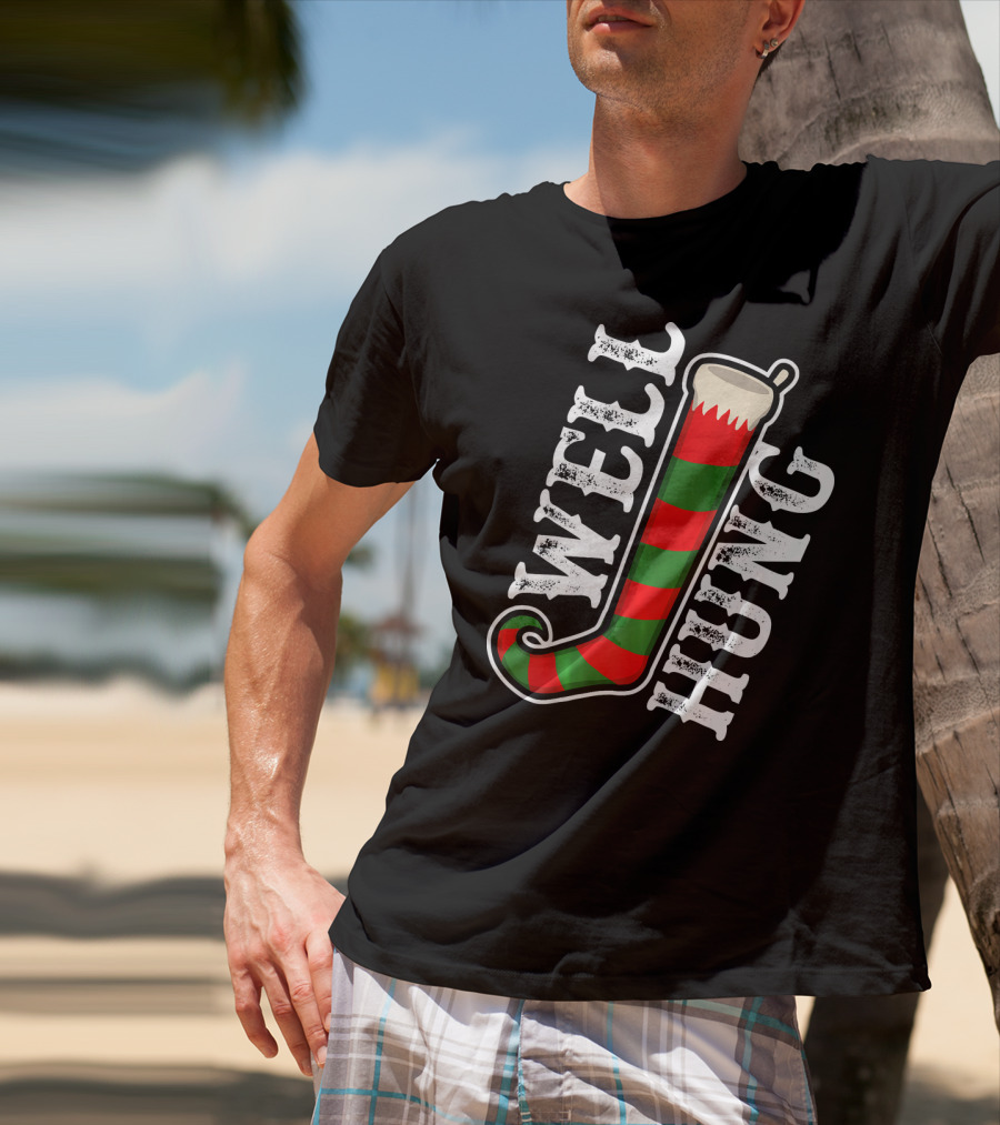 Well Hung Christmas Funny Dirty Stocking T-Shirt