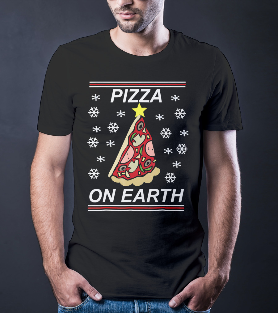 Pizza On Earth Holiday Slice Snowflakes T-Shirt