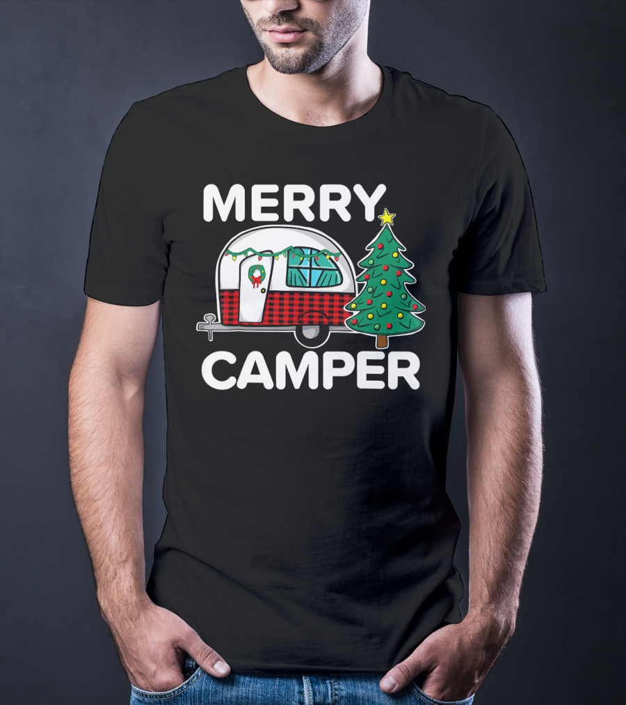 Merry Camper Vintage Camper Christmas Tree Retro Holiday Decor T-Shirt