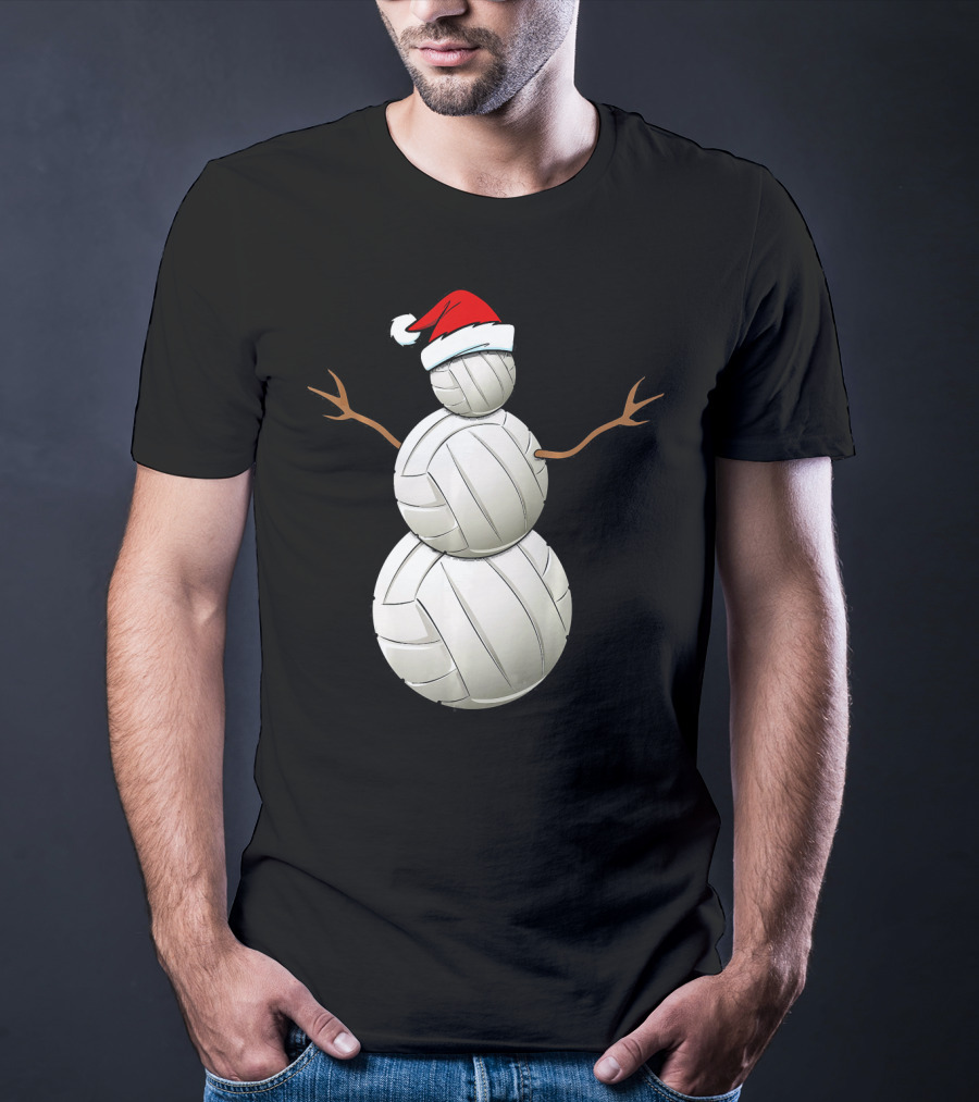 Snowman Volleyball Santa Hat Funny Christmas Balls T-Shirt