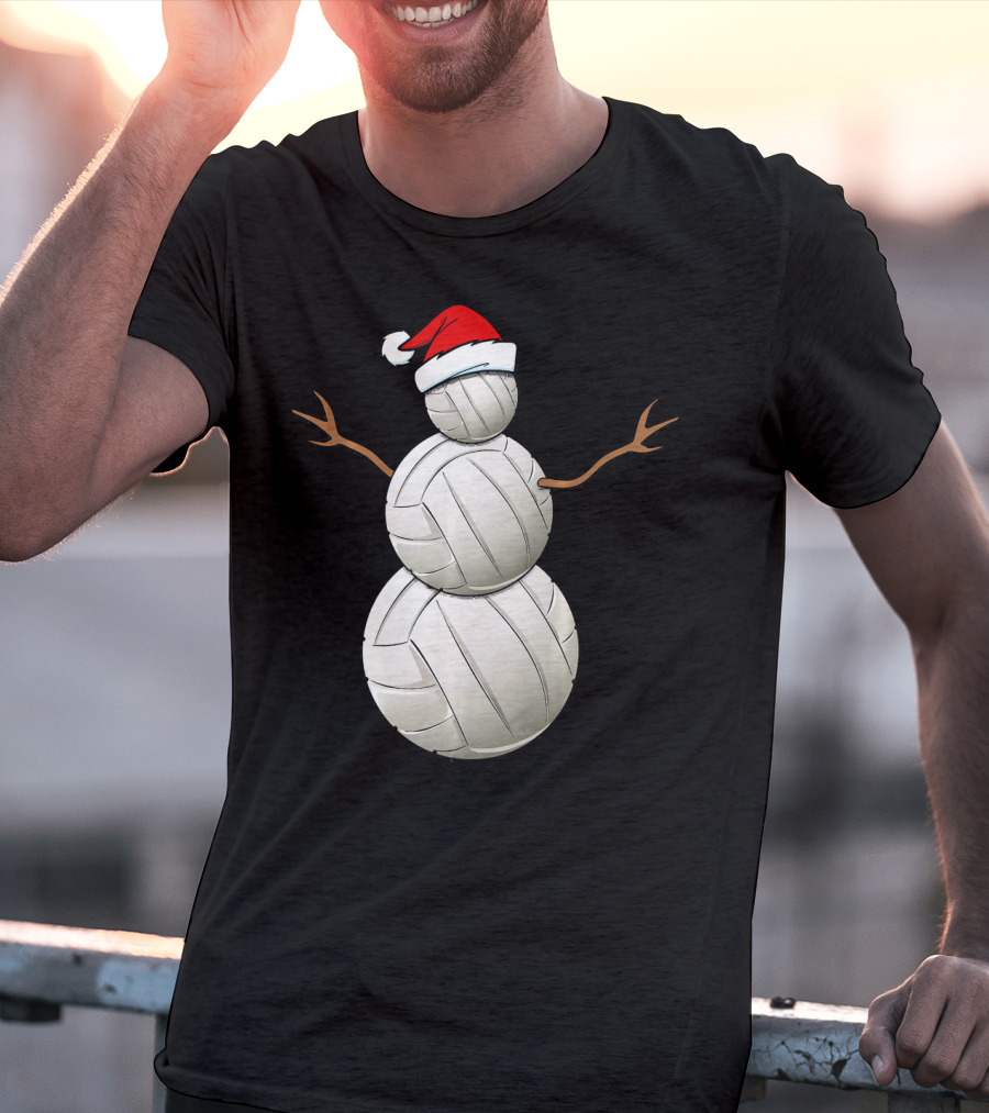 Snowman Volleyball Santa Hat Funny Christmas Balls T-Shirt
