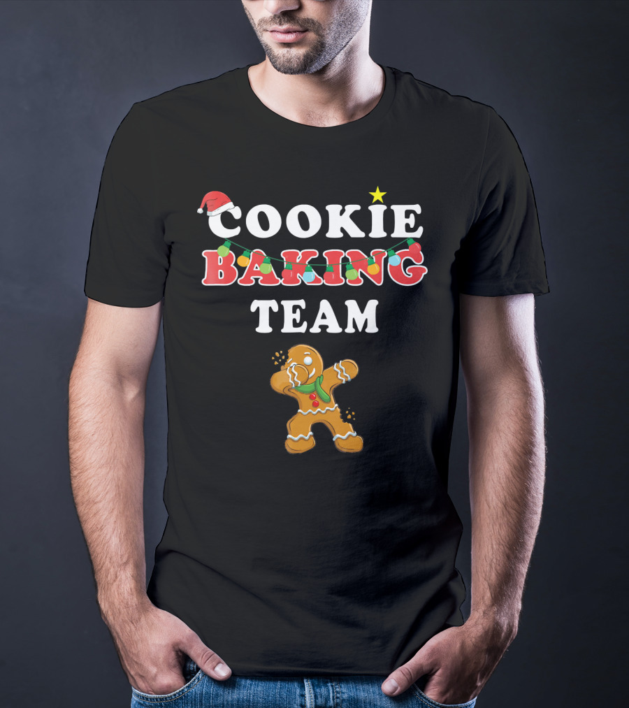 Cookie Baking Team Christmas Gingerbread Santa Lights Holiday T-Shirt