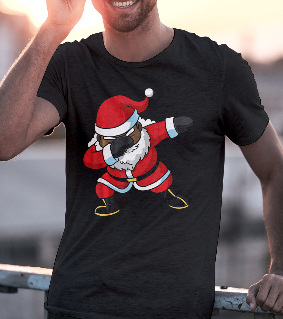 Christmas Dabbing Black Santa Claus Gesture T-Shirt