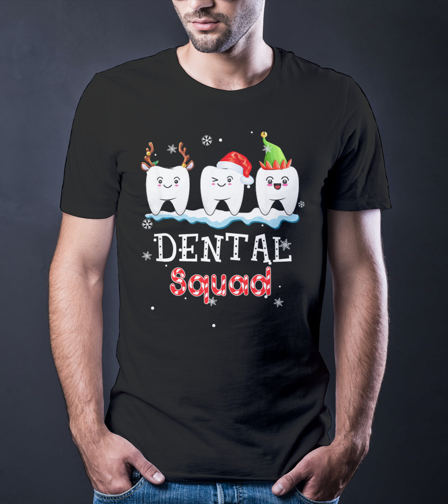 Christmas Dental Squad Hygienist Dentist Festive Teeth Reindeer Santa Elf T-Shirt