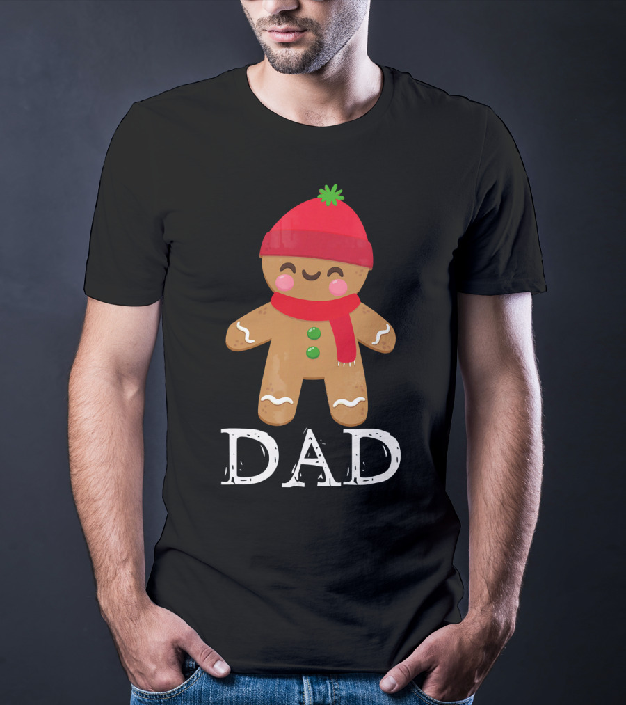 Gingerbread Dad Christmas Matching Pajama Festive Holiday Red Hat Scarf T-Shirt