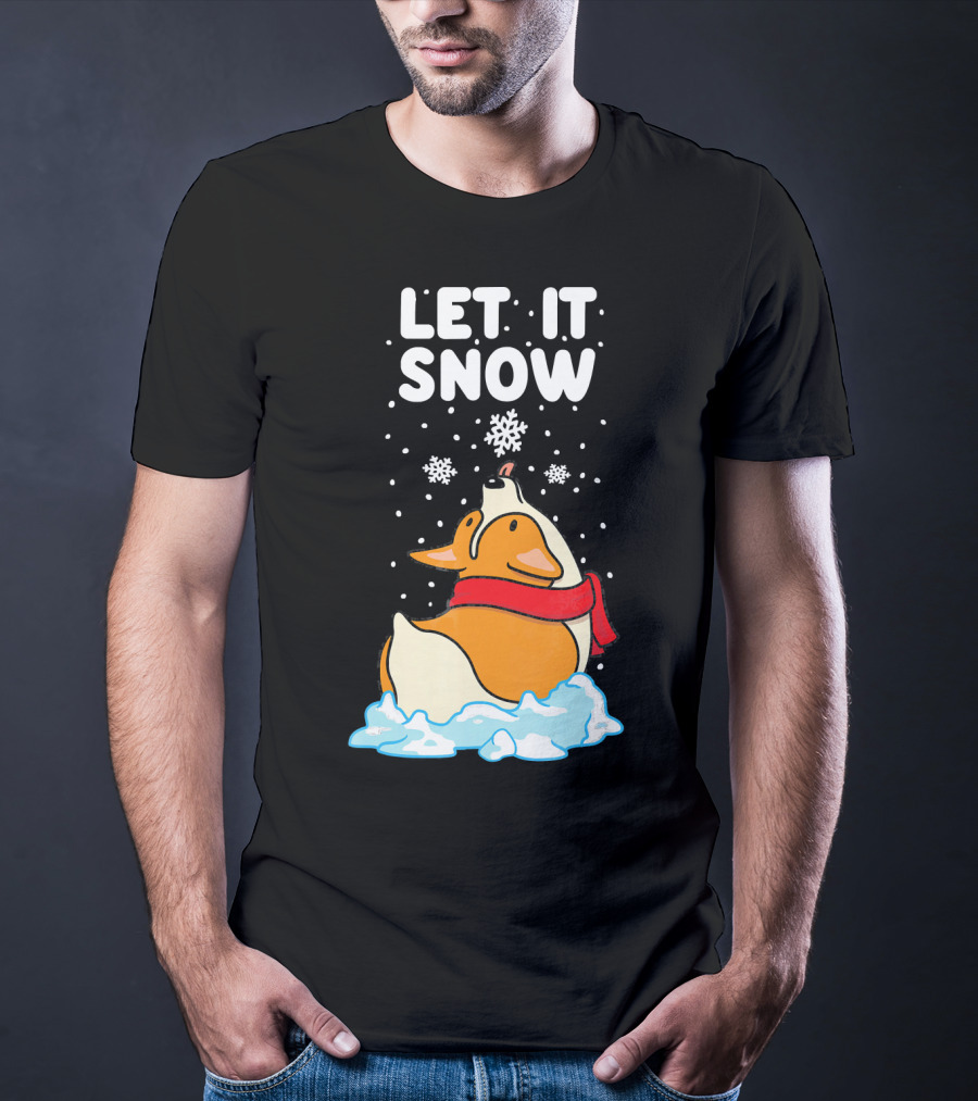 Let It Snow Corgi With Red Scarf In Snowfall T-Shirt