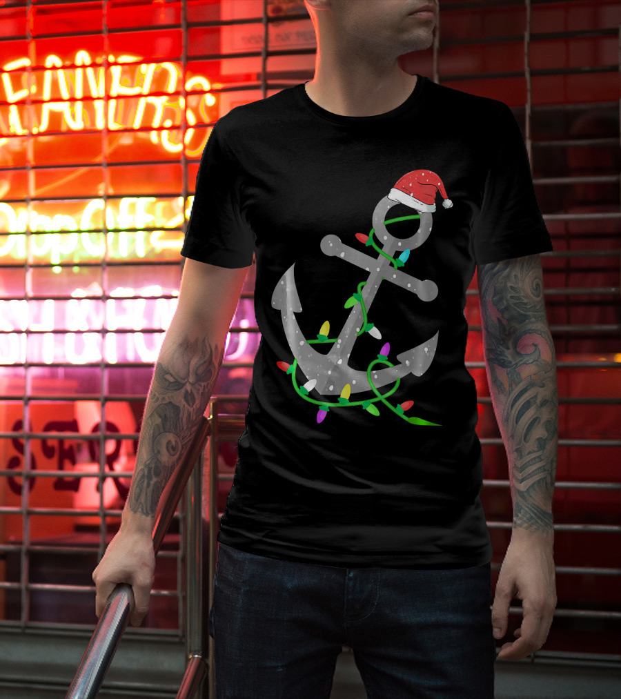 Merry Captain Santa Anchor With Christmas Lights T-Shirt