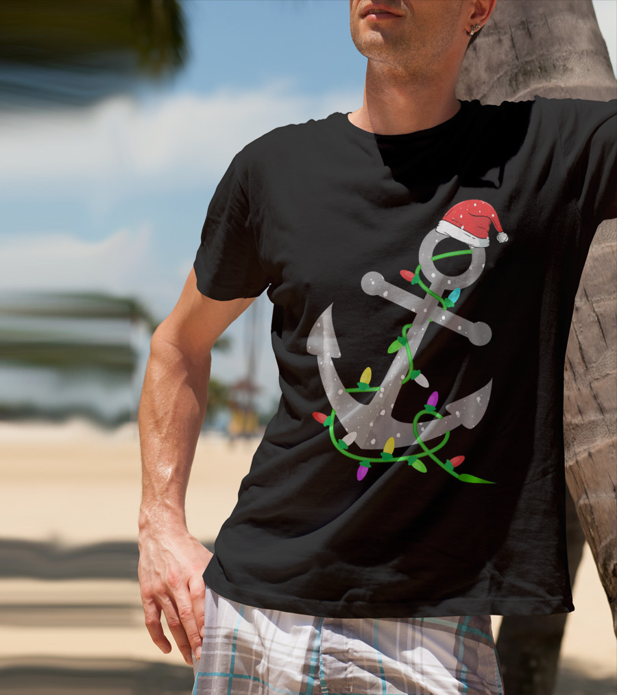 Merry Captain Santa Anchor With Christmas Lights T-Shirt